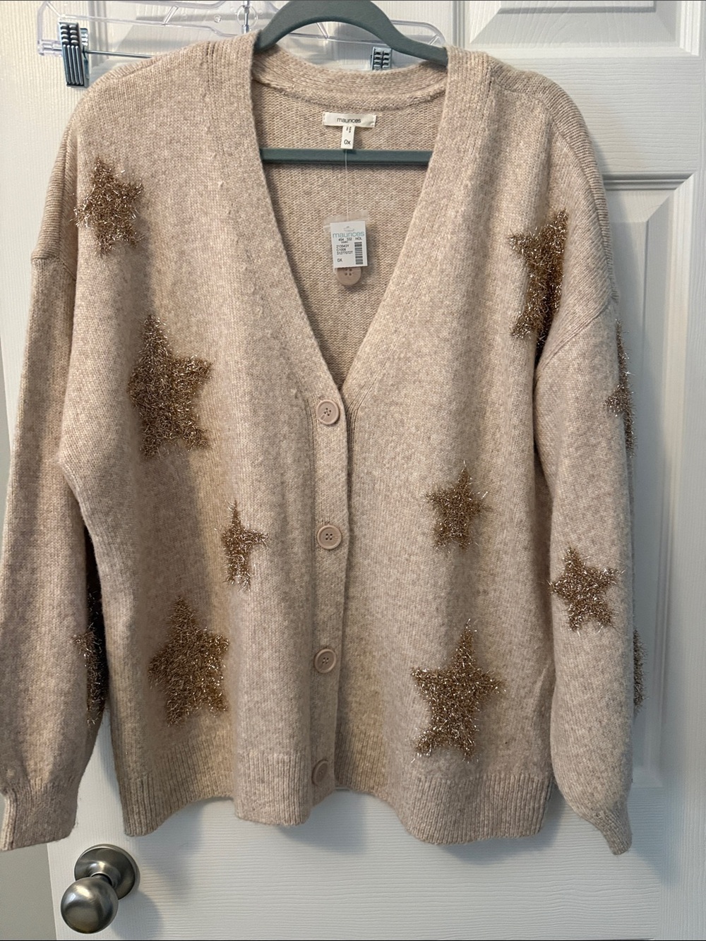 Maurices Beige Cardigan with Gold Star Accents